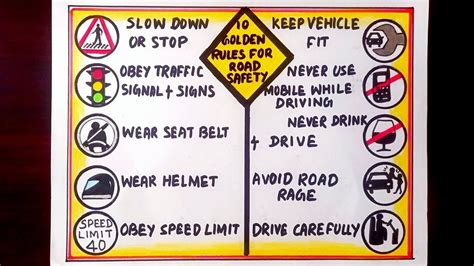 Road Safety Drawing Easy Golden Rules For Road Safety Drawing Road