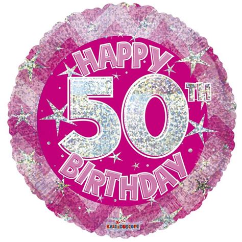 Pink Holographic Happy 50th Birthday Balloon 18 Inch Apac