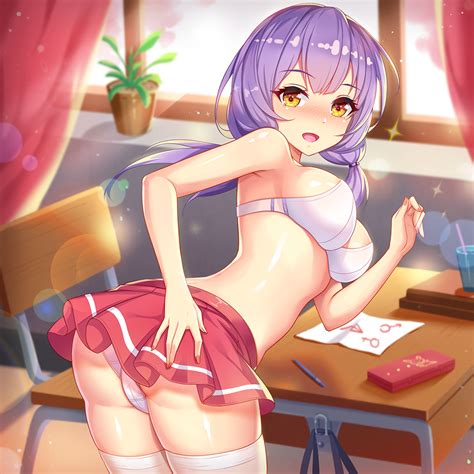 rule 34 bra girlgame hentai girl fantasy long hair panties purple hair skirt stockings white