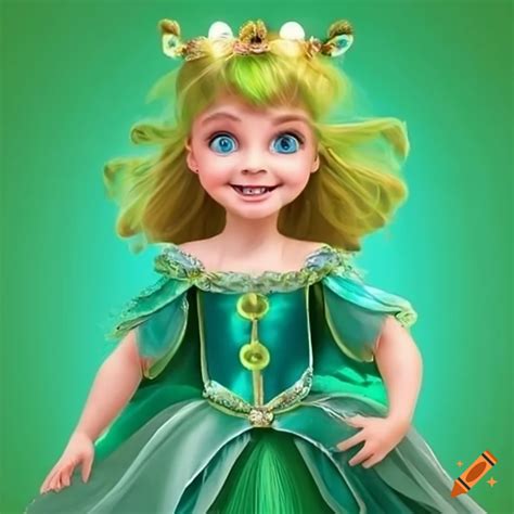 Smiling Fairy Tale Princess In A Green Dress