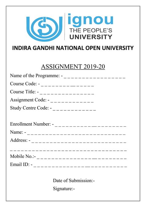 Ignou Assignment Front Page Pdf