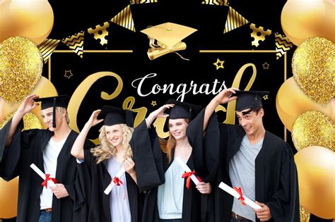 Congratulations Graduates With Gold Glitter And Graduate Silhouettes