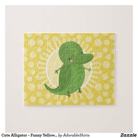 Cute Alligator Funny Yellow Green Crocodile Jigsaw Puzzle Zazzle