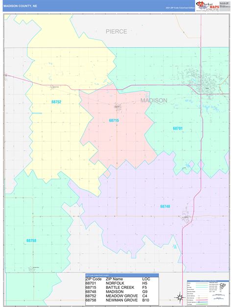 Madison County Ne Wall Map Color Cast Style By Marketmaps