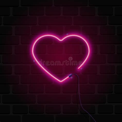 Bright Heart Neon Sign Retro Neon Heart Sign On Brick Wall Background Stock Vector