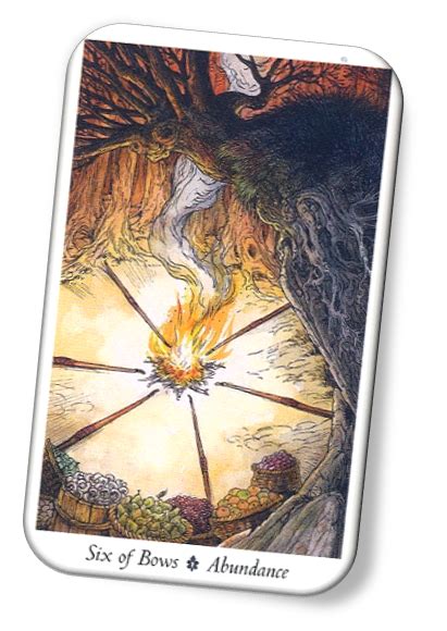 In the wildwood tarot by mark ryan, this card is called the green woman. Six of Bows Wildwood Tarot Card Meanings - Abundance | TarotX