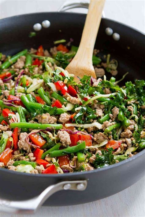 This super easy stir fry with lean ground turkey and green beans in a quick spicy stir fry sauce is a great dinner and the leftovers are perfect for meal prep. Ground Turkey Stir-Fry with Greens Beans & Kale | Recipe ...