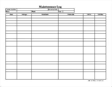 Free Easy Copy Basic Automotive Maintenance Log Wide From Formville