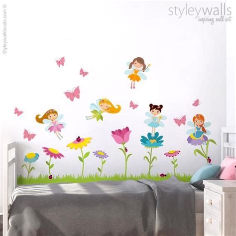 Fairies Wall Decal Fairy Wall Decal Flowers Wall Decal Etsy Nursery