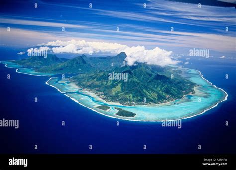 Aerial View Of Islands Moorea And Tahiti Society Islands French
