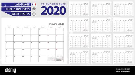 French Calendar Planner For 2020 French Language Week Starts From
