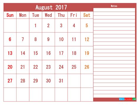 August 2017 Printable Calendar Template As Pdf