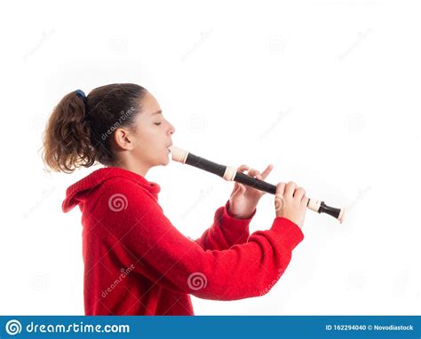 Teenage Girl Playing A Recorder Or Flute Stock Photo Image Of Finger