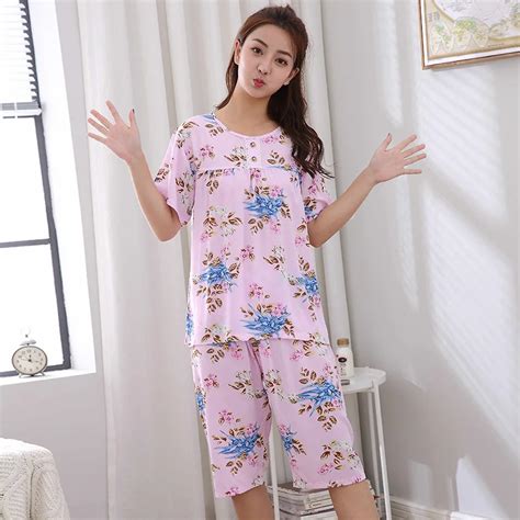2018 New Arrival Pink Flower Pajamas Women Cotton Cute Pajamas Sets