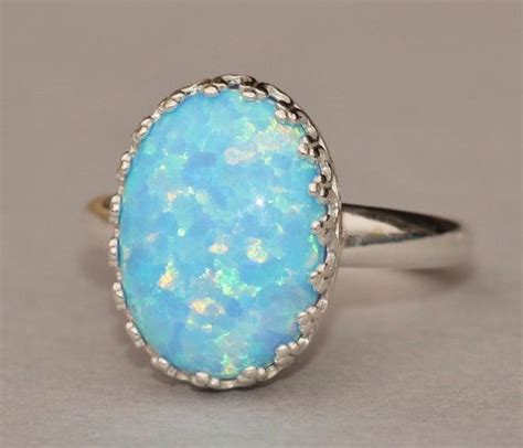 Sky Blue Genuine Opal Ringlab Created Opal By Hangingbyathread1 Silver