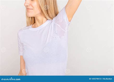 Woman With Hyperhidrosis Sweating Armpit Wet Royalty Free Stock Photo