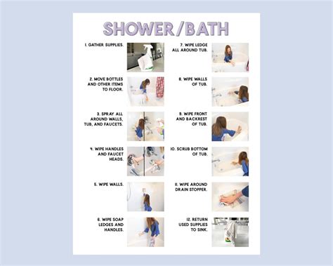 Shower And Bathtub Step By Step Visual Aid Cleaning Chore Etsy