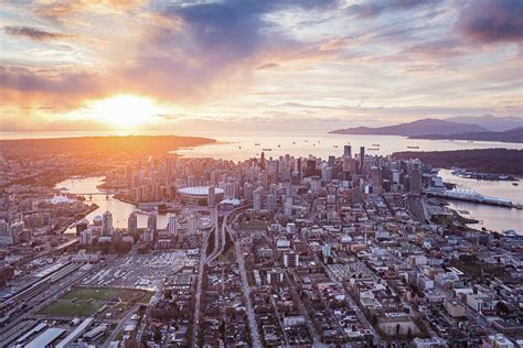 Vancouver Skyline Increidble Sunset Aerial Photograph By Cavan Images