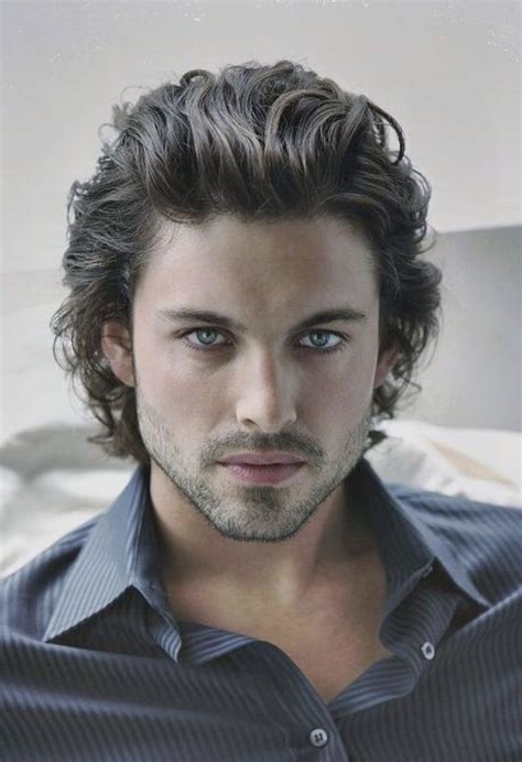 Brown Curly Hair Blue Eyes Black Shirt Wavy Hairstyles For Men Long