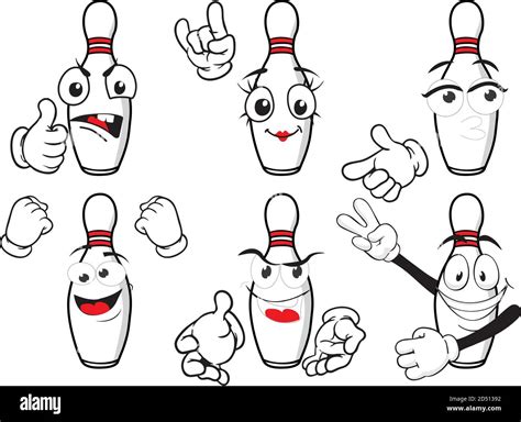 A Vector Set Of Bowling Pins To Play In Different Situations Drawing Mascots Stock Vector Image