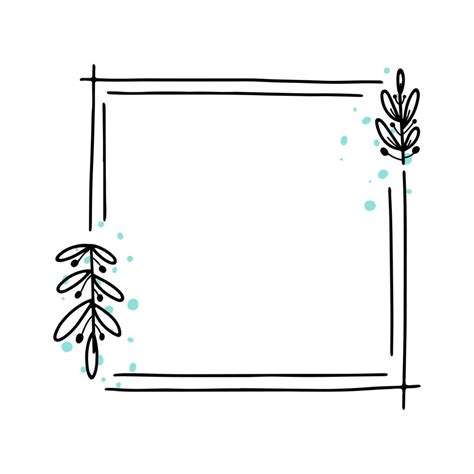 Square Geometric Vector Floral Frame Border With Doodle Leaf Elements