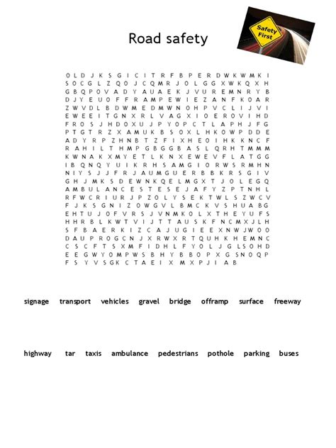 Road Safety Word Search2 Pdf