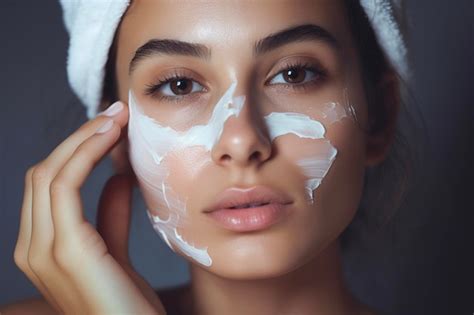 Premium Ai Image Young Woman Applying Moisturizer Cream On Her Face Beauty Concept Generative Ai