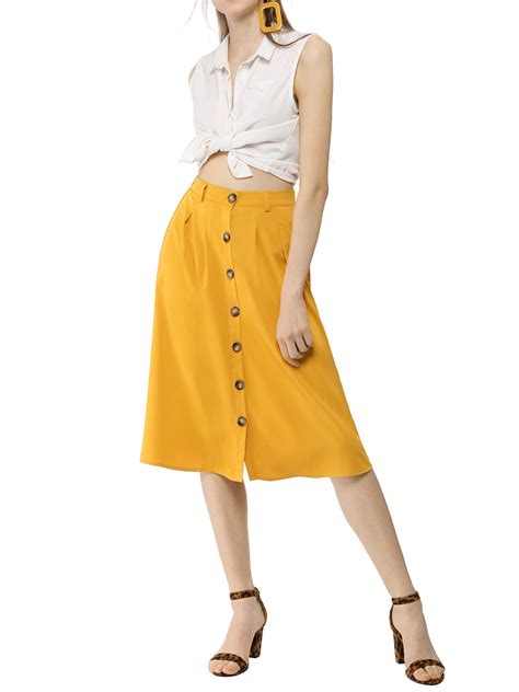 unique bargains women s button front high waist belted midi a line skirt