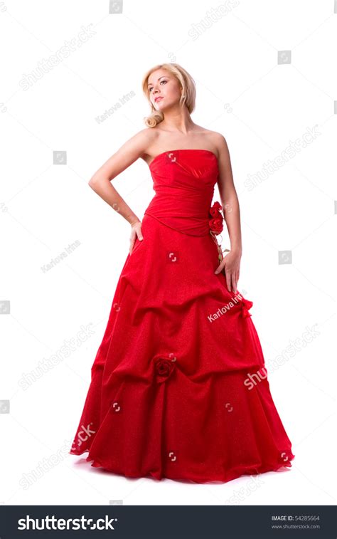 Beautiful Young Woman In Red Long Dress Girl In Red