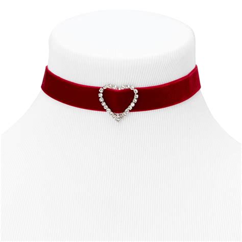 Embellished Heart Velvet Choker Necklace Red In Velvet Choker