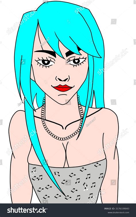Drawing Anime Girl Blue Hair Who Stock Illustration 2176339043