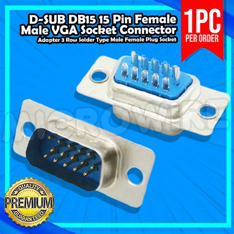 D Sub Db15 15 Pin Female Male Vga Socket Connector Adapter 3 Row Solder