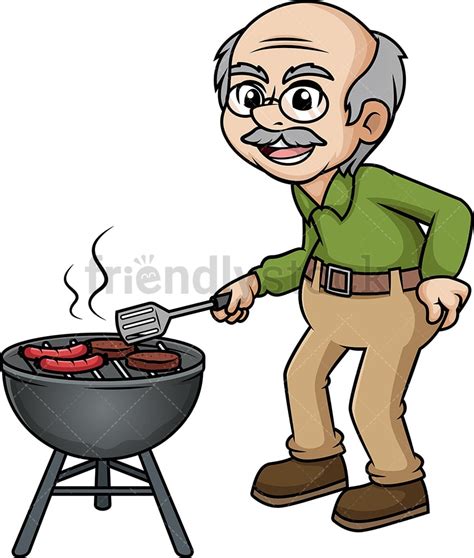Old Man Barbecuing Cartoon Vector Clipart Friendlystock