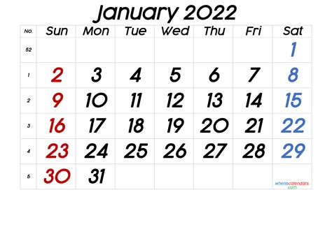 Printable Calendar January 2022 6 Templates