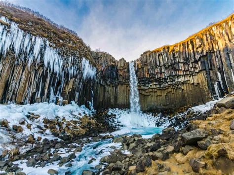 Icelands Black Waterfall Svartifoss Waterfall Camping Iceland