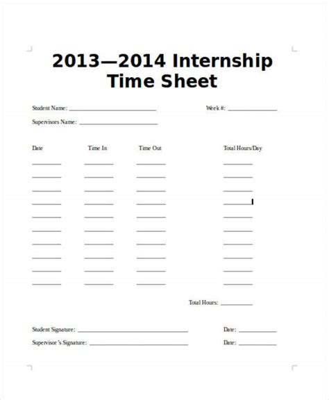 Internship Timesheet Excel Excel Templates
