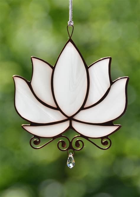 Stained Glass Lotus Flower Crystal Suncatcher Water Lily Etsy