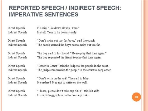 Reported Speech Imperatives 1 Reported Speech Orders And