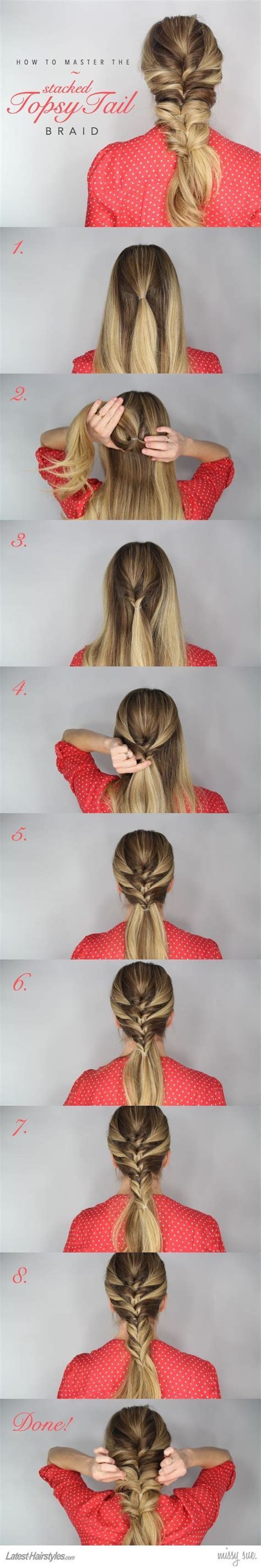 stacked topsy tail braid via frisuren frisuren langhaar frisuren anleitung