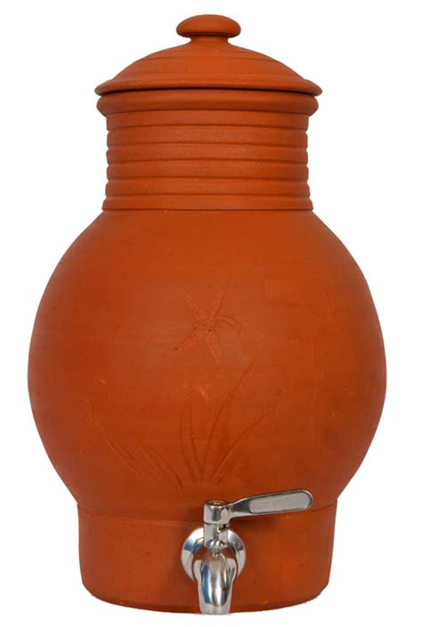 Village Decor Handmade Earthen Clay Water Pot With Lid And 304 Stainless