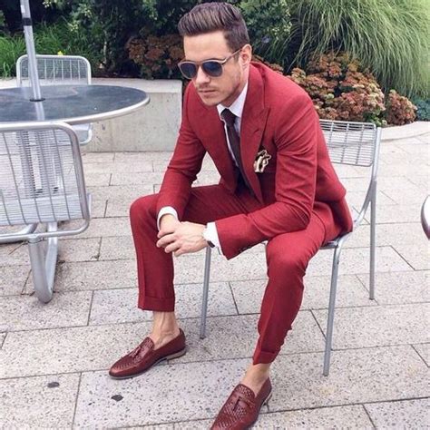 Latest Coat Pant Designs Red Men Suit Slim Fit 2 Piece