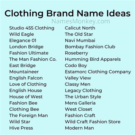 Clothing Brand Names Clothing Brand Name Ideas