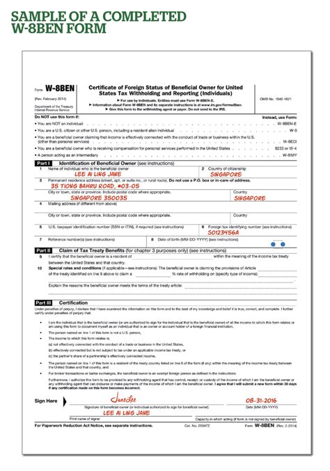 How Do I Fill Up The W 8ben Form From Singapore To Invest In Us Stocks