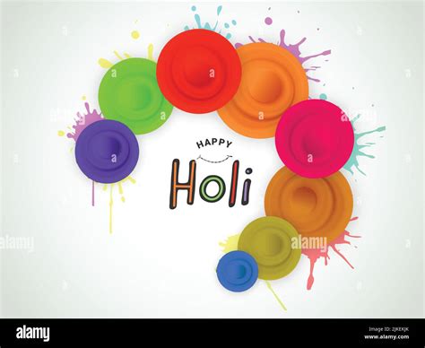 Happy Holi Font With Top View Of 3d Colours And Splatter Effect On