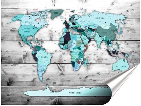 Fototapeta Mapa Świata Błękit na deskach 300x210 Opinie i ceny na