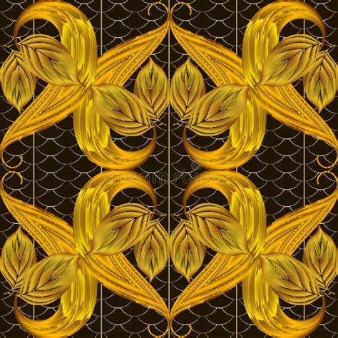 Leafy Textured 3d Vector Seamless Pattern Ornamental Autumn Gold