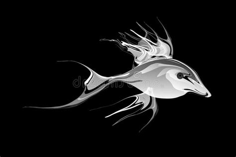Abstract White Shaded Fish With Black Background Vector Illustration