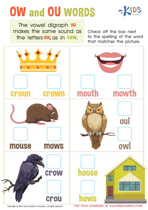 Reading Ow And Ou Words Worksheet For Kids Answers And Completion Rate
