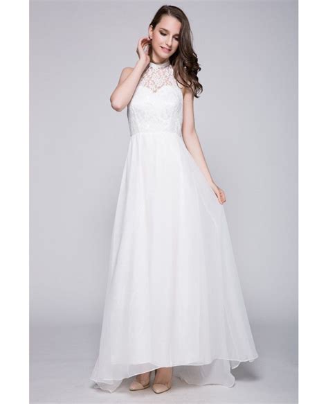 Classy Summer Long White Halter Lace Dress Ck394 782