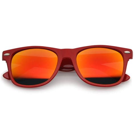 Retro Large Square Colored Mirror Lens Horn Rimmed Sunglasses 55mm Red